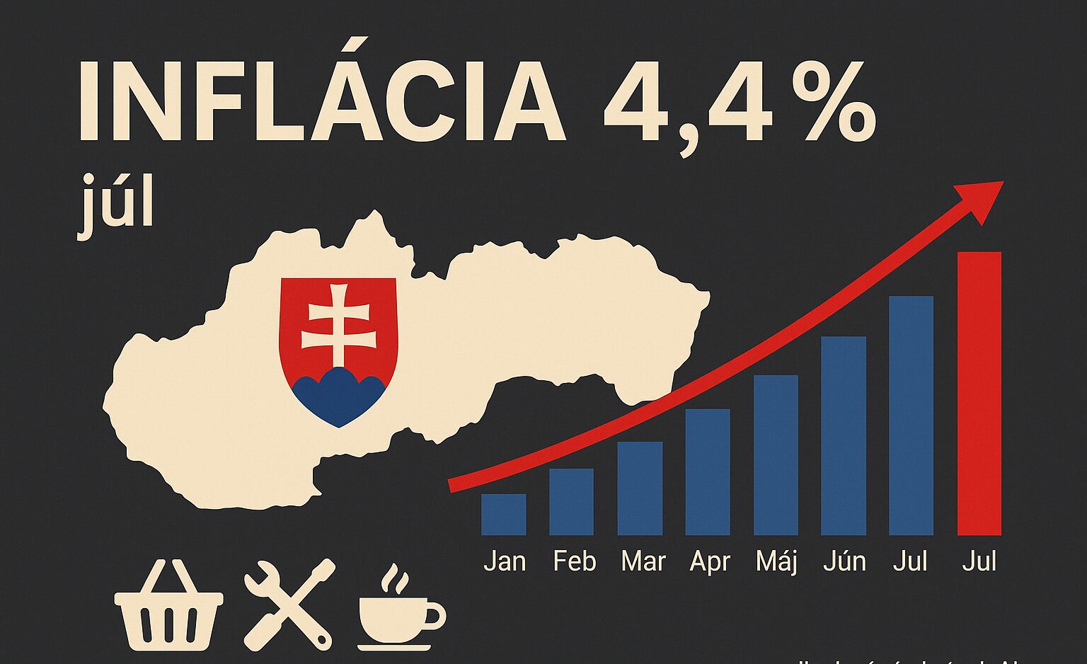 Inflácia v júli zrýchlila na 4,4 %: potraviny a služby ďalej tlačia ceny nahor