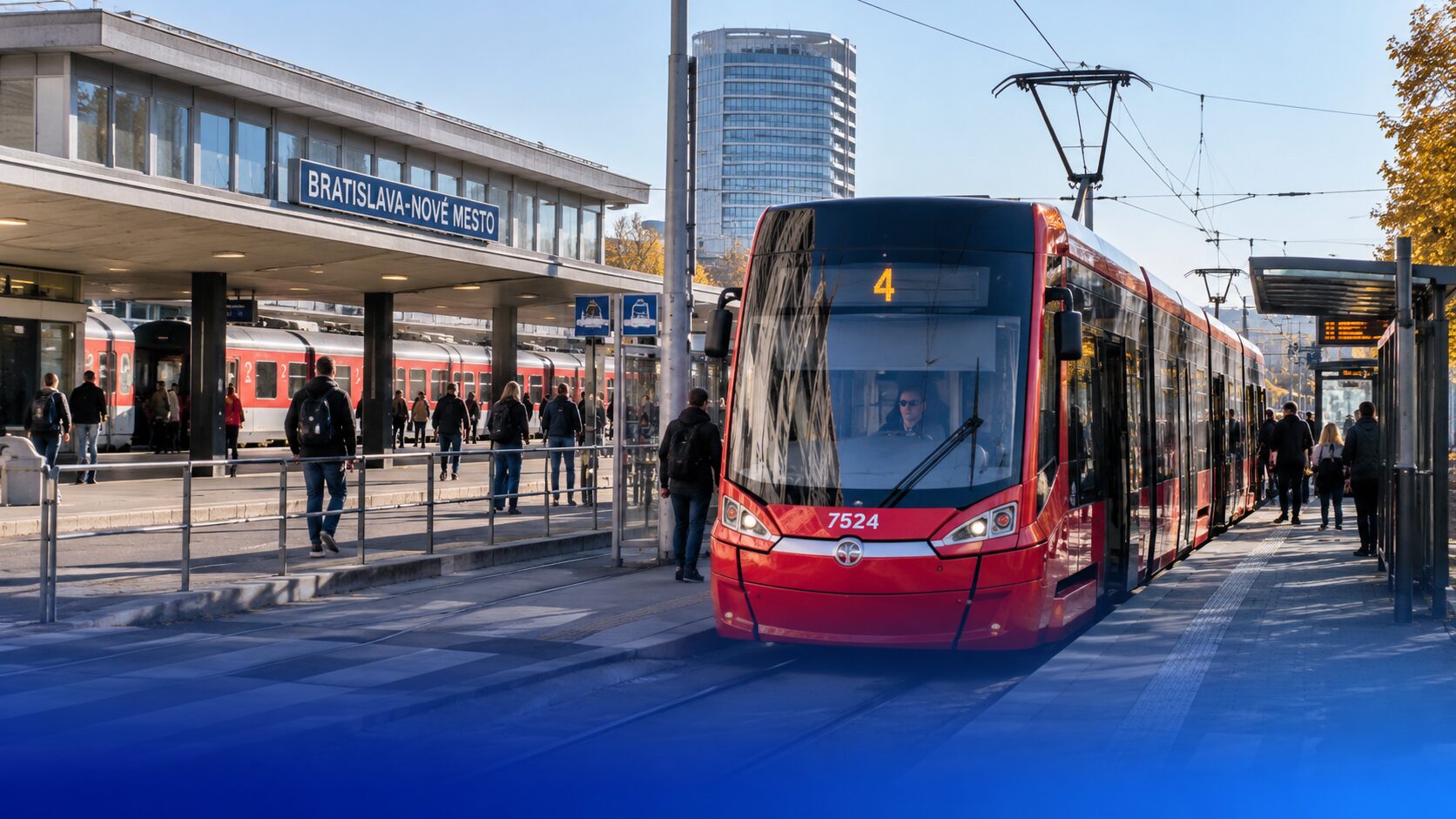 Niektoré vlaky končia na Novom Meste. Cestujúci môžu pokračovať električkou č. 4 aj s lístkom ZSSK