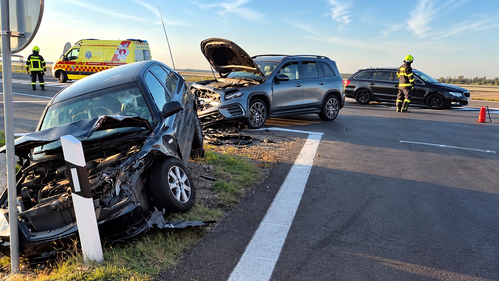 Nehoda na diaľničnej križovatke pri Stupave: Zrazili sa dve autá, zranili sa tri osoby