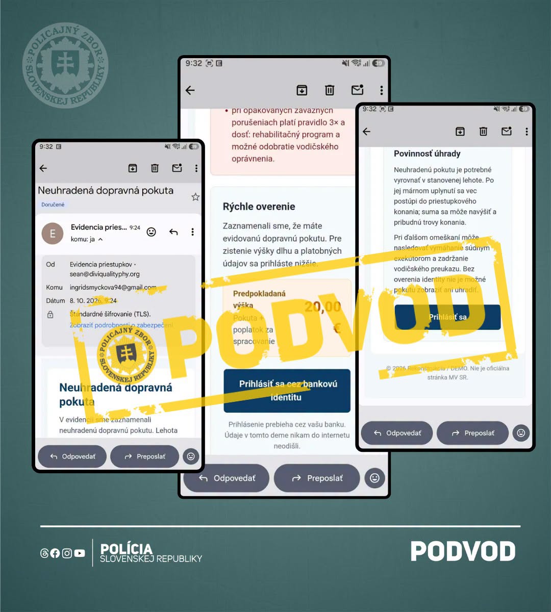 Prišiel vám e-mail o neuhradenej pokute? Polícia varuje pred podvodom